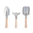 Gardening Tool Set with wooden handles and metal finish rake, spade, and shovel perfect for small gardens.
