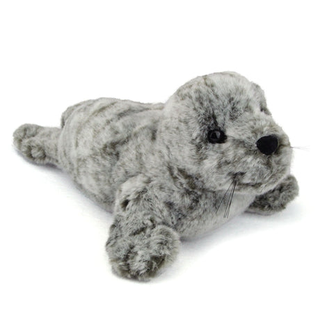 Seal Speckles plush 12-inch gray and white soft squeezable monk seal toy for children ages 2 and up.