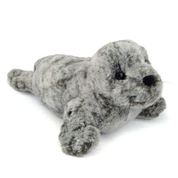 Seal Speckles plush 12-inch gray and white soft squeezable monk seal toy for children ages 2 and up.