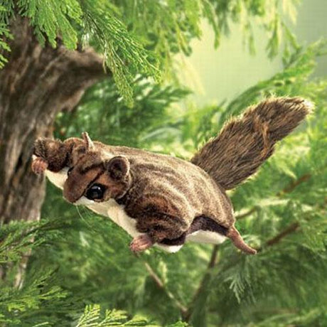 Flying Squirrel Puppet in ultra-soft plush, designed in a flying position for hand puppeteering fun.