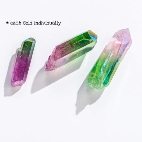 Crystal Point | Pink & Green clear quartz points with unique pink and green plating, each sold individually.