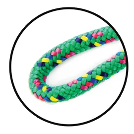 Jump Rope | 16' Green Confetti showing close-up of durable woven rope with colorful green, pink, yellow, and blue confetti pattern.