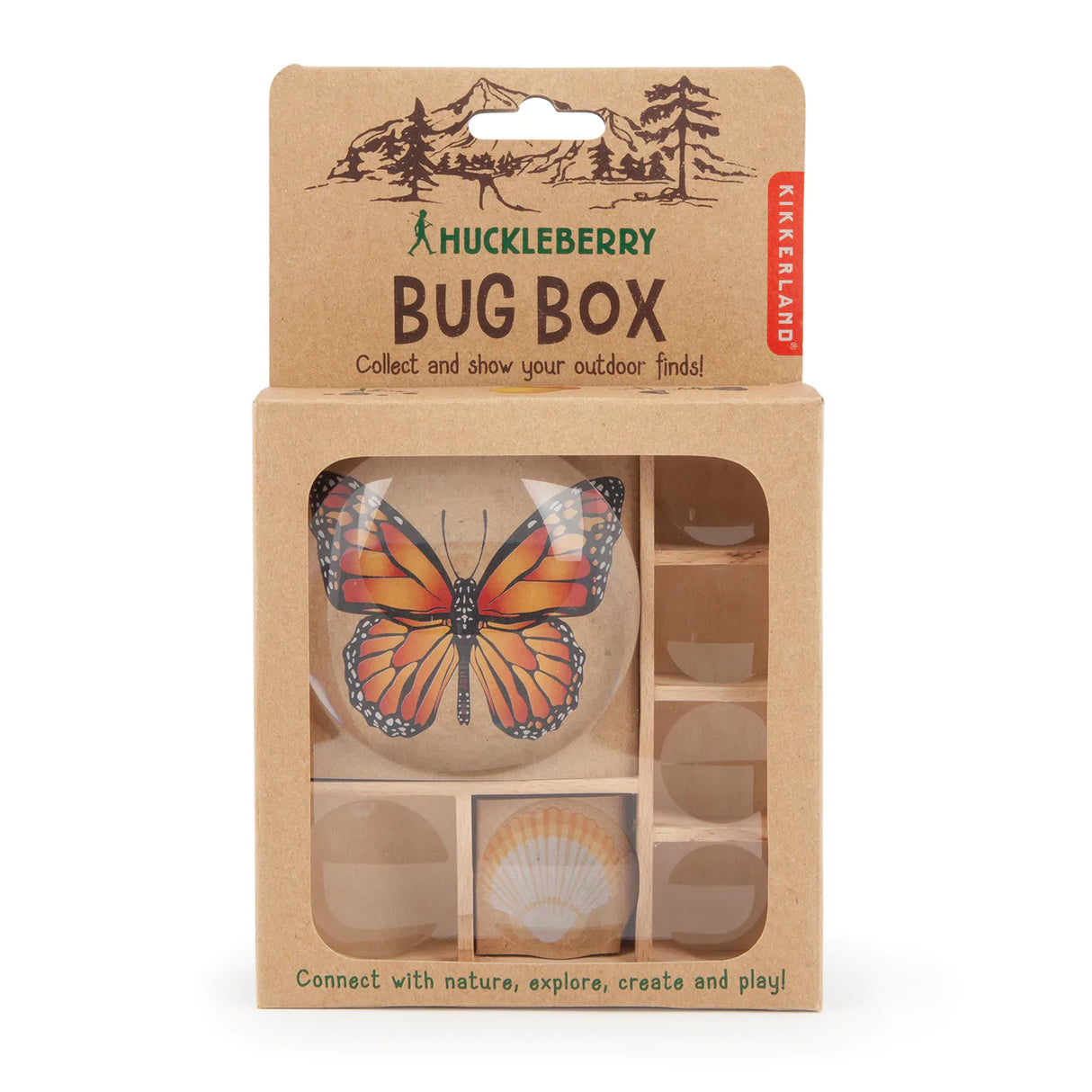 Huckleberry Bug Box with 7 compartments and magnifying lenses for exploring and observing outdoor discoveries.