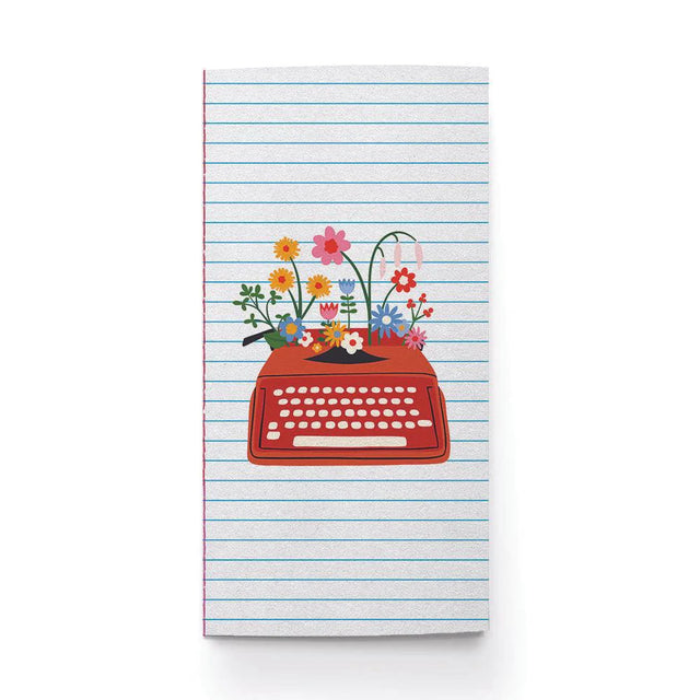 You're My Type Notebook with a red typewriter and colorful flowers on a lined travelers notebook cover.