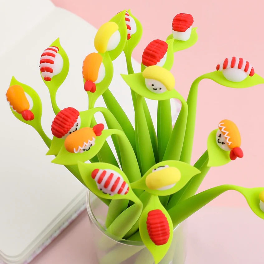 Sushi Wiggle Gel Pen with smooth black ink and fun sushi-shaped tops in assorted styles, each sold individually.