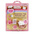 Lottie Pandora the Persian Cat set with cat, bed, cat food, dried food, milk bowl, and toy in pink packaging.