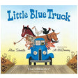 Cover of Little Blue Truck featuring a blue pickup surrounded by friendly farm animals on a country road.