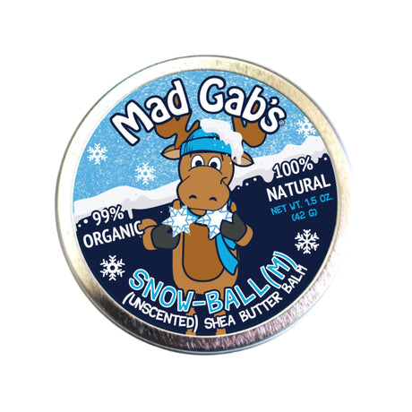 Moose Body Balm Snow featuring 100% natural, organic shea butter balm in festive winter-themed packaging.
