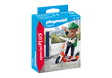 Special Plus | Man with E-Scooter Playmobil figure with charger, bearded man wearing green hat riding electric scooter.