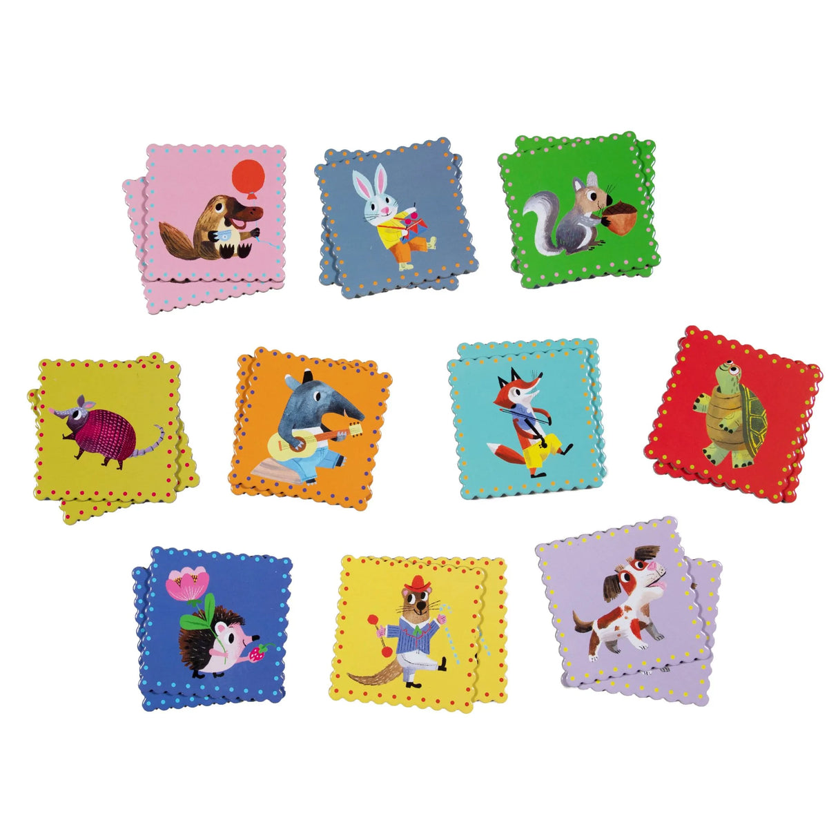 Nice Animals Memory & Matching game with colorful illustrated animal pairs on thick glossy tiles for kids aged 3 and up.