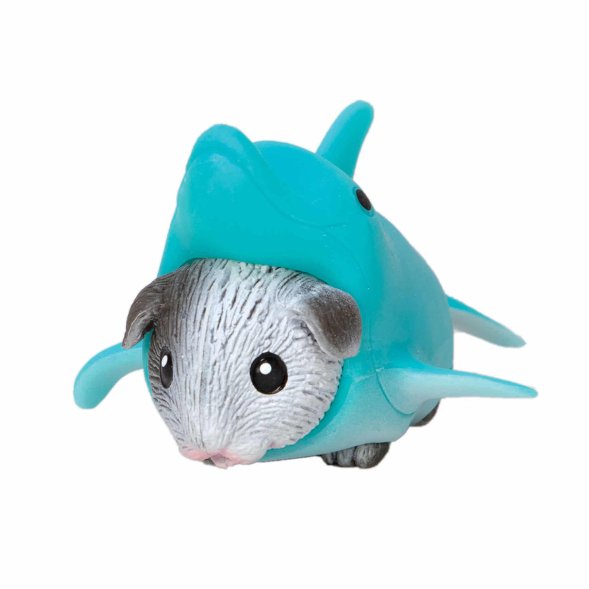 Guinea Pig Party Animal dressed in a blue shark costume, squishable and perfect for playful fun.