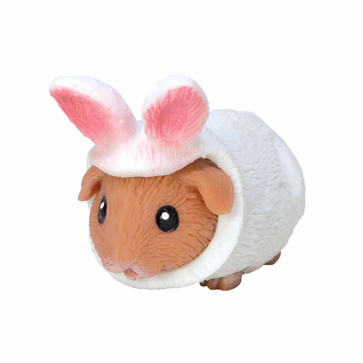 Guinea Pig Party Animal dressed in a white bunny costume, soft and squishable collectible toy.