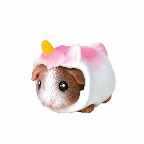 Guinea Pig Party Animal dressed in a pink and white unicorn costume, cute and squishable collectible toy.