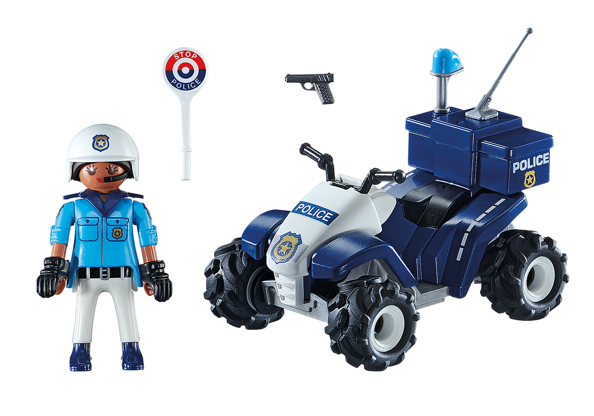 City Action | Police Quad set with policewoman figure, quad bike, police accessories, and pullback motor for action play.