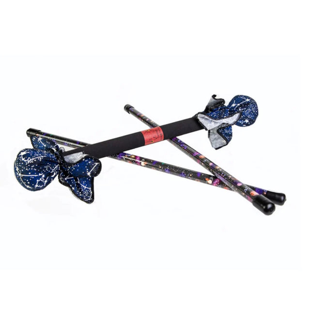 Galaxy Juggling Sticks featuring colorful galaxy design with balanced recyclable pellets, perfect for beginners and skill practice.