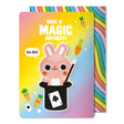 Rabbit Puffy Sticker Card featuring a cute rabbit magician with removable puffy sticker and colorful birthday design.
