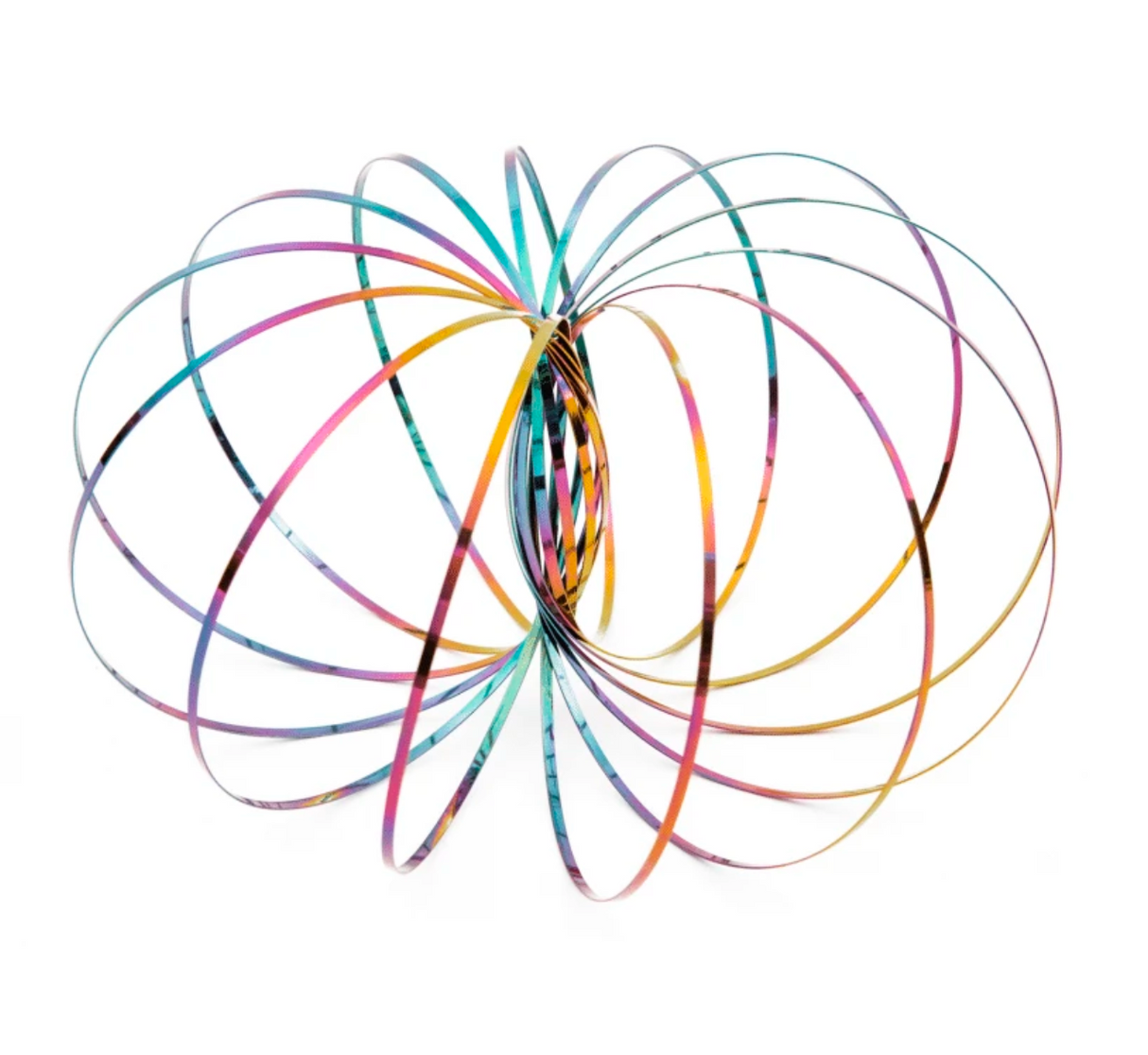 Mozi - Iridescent geometric sensory spring toy with 13 colorful stainless steel coils creating a mesmerizing spinning effect.