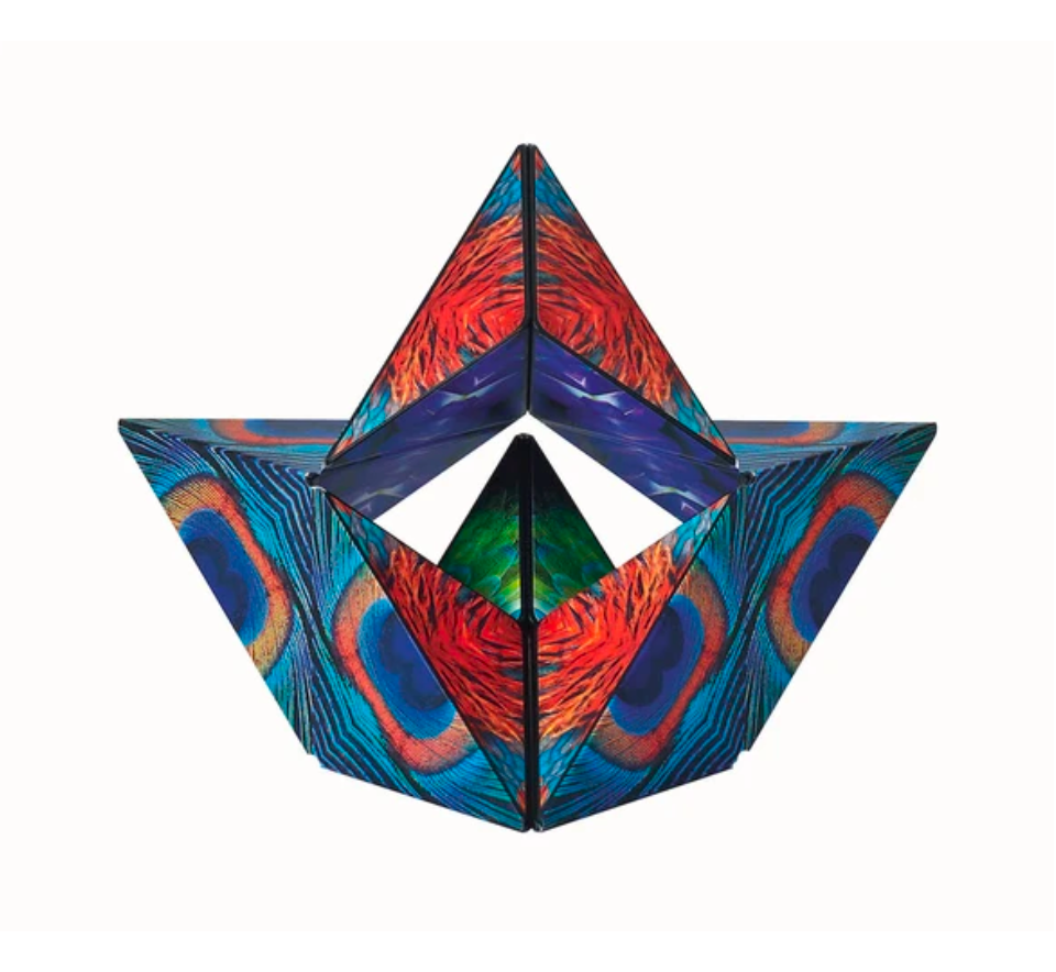 Shashibo | Wings magnetic puzzle cube showing vibrant feather-inspired geometric design and shape-shifting features.
