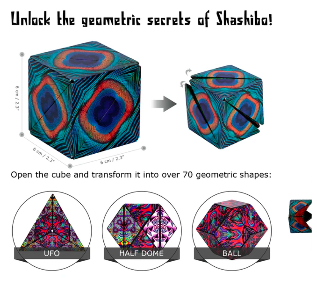 Shashibo | Wings magnetic puzzle cube transforming from cube to geometric shapes with colorful wing patterns.