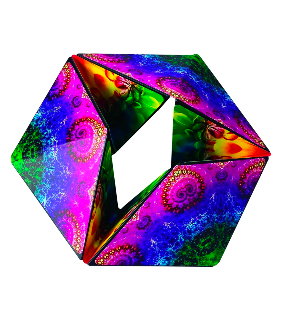 Karmagami colorful sensory toy showing kaleidoscope patterns, designed for calming and endless flipping fun.