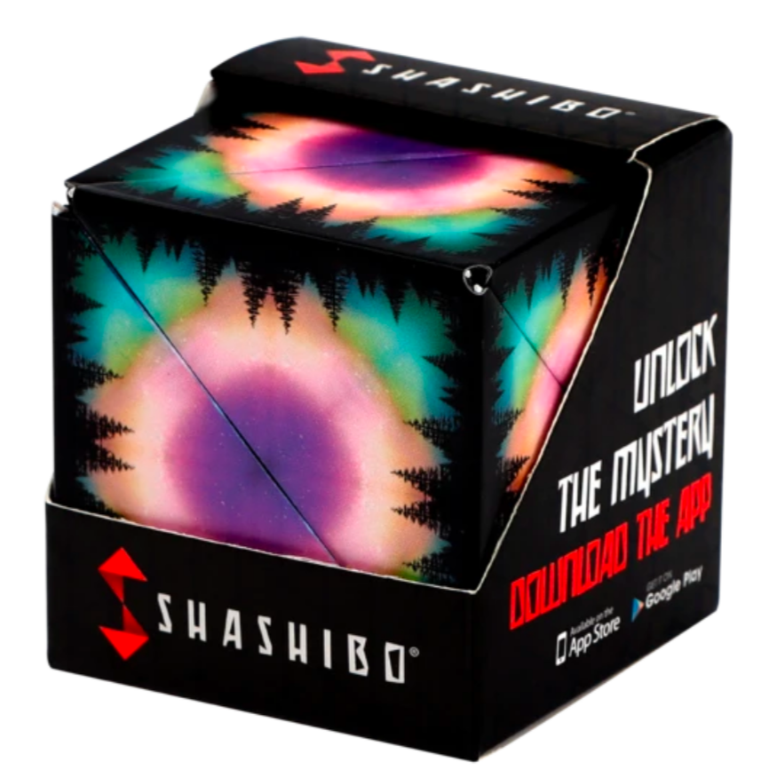 Shashibo | Moon magnetic puzzle cube with colorful galaxy design in black packaging, transforms into over 70 shapes.