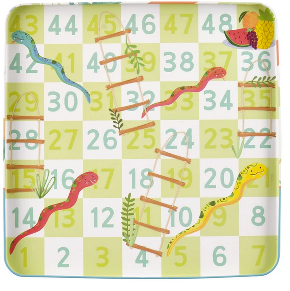 Magnetic Games | Jungle tin case featuring Snakes & Ladders board with colorful snakes and jungle-themed design.