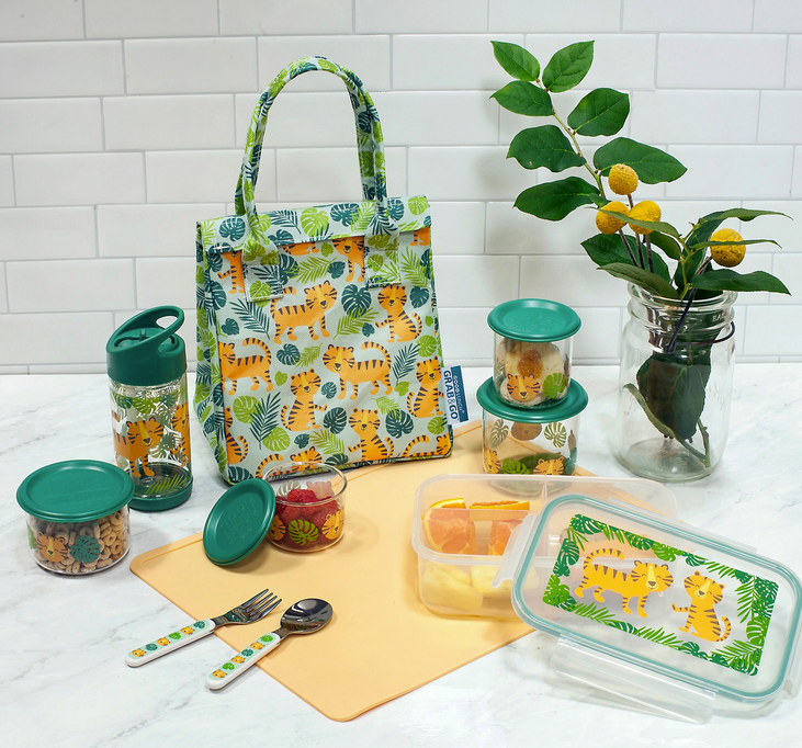 Good Lunch Bento Box | Tigers with tiger design, lunch bag, and food containers for packed meals.