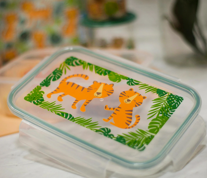 Good Lunch Bento Box | Tigers with playful tiger design and palm leaves, airtight, kid-friendly, and keeps food fresh.