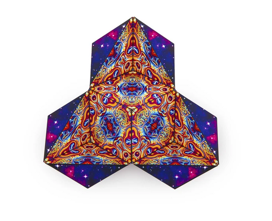 Shashibo | Spaced Out magnetic puzzle cube unfolded showing colorful kaleidoscopic space-themed patterns.