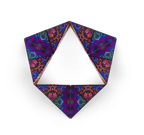 Shashibo | Spaced Out magnetic puzzle cube forming a colorful geometric shape with vibrant patterns.