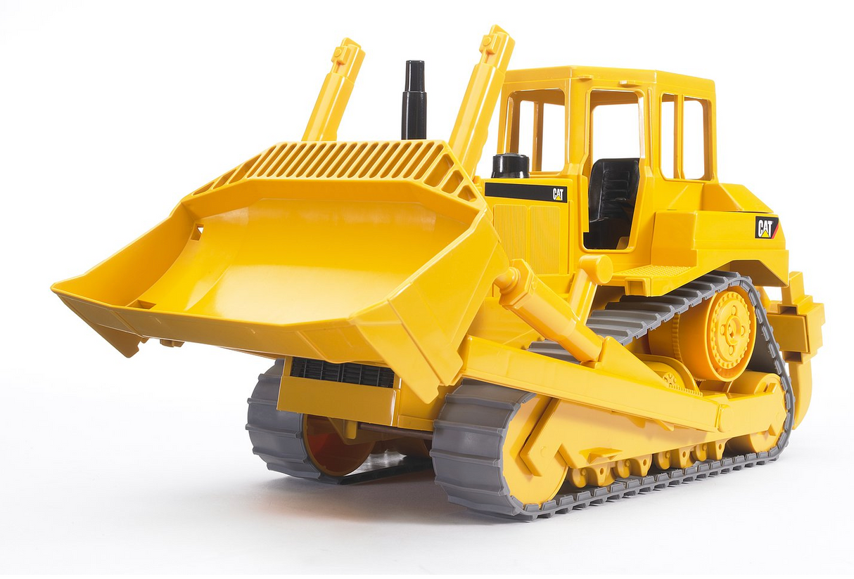 Cat Bulldozer toy with adjustable plough blade and crawler tracks, designed for ages 3 and up, made from high-quality plastics.