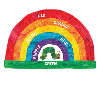26pc Very Hungry Caterpillar Floor Puzzle showing colorful rainbow with labeled colors and the iconic caterpillar in the center.