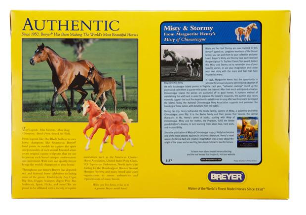 Misty & Stormy with Book box set featuring 1:9 scale horses and Marguerite Henry’s Misty of Chincoteague novel.