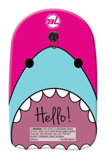 Kickboard with vibrant pink shark design, 18 inches long, perfect for fun beach and pool play.