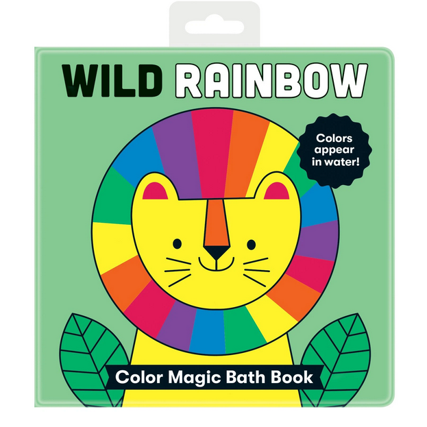 Bath Book Color Magic | Wild Rainbow with colorful lion illustration and color-changing magic in water for bath time fun.