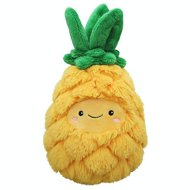Pineapple Snackers plush with soft yellow body, green leaves, smiling face, and weighted bean filling for ages 3 and up.