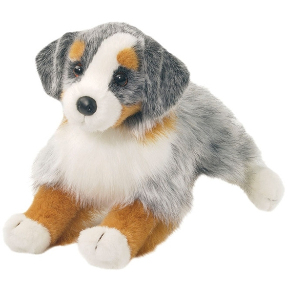 Sinclair the Stuffed Australian Shepherd plush dog with realistic colors and soft fur, perfect for kids and collectors.