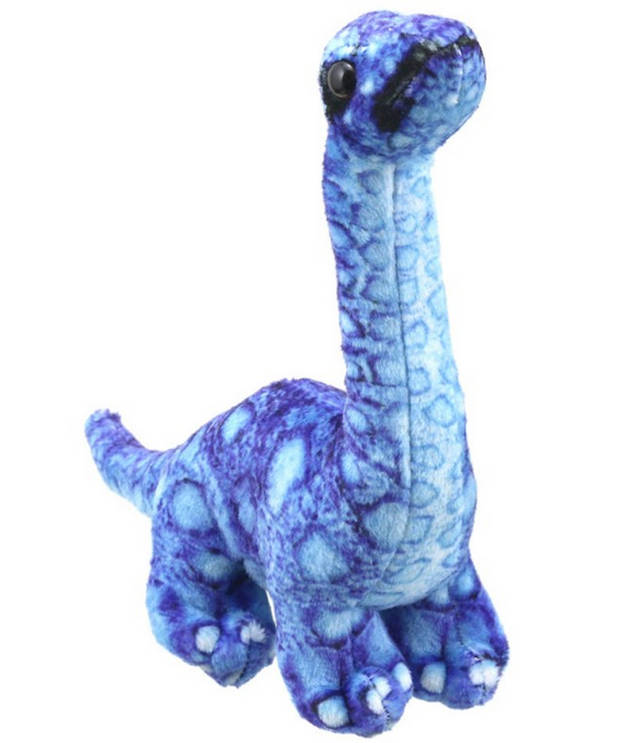 Brontosaurus Finger Puppet in blue with adorable details, perfect for sparking children's imaginative puppet shows.