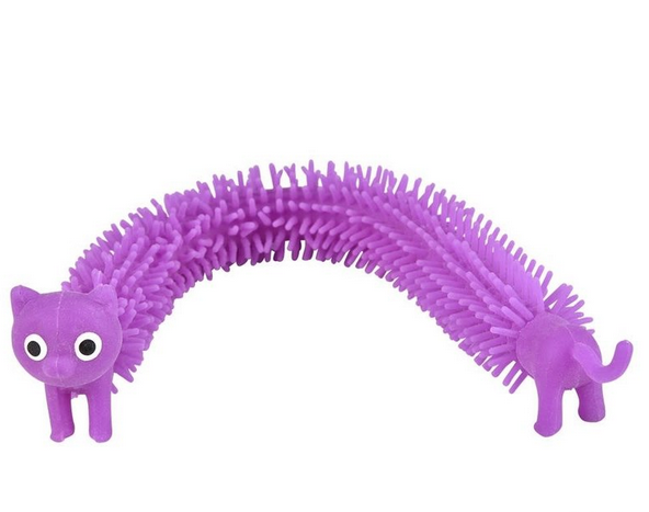 Purple stretchy toy cat with textured body and wide eyes, an entertaining Colorful Stretchy Cat for kids and fidget lovers.