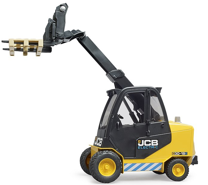 JCB Teletruk with extendable telescopic arm and adjustable fork designed for efficient electric forklift handling.