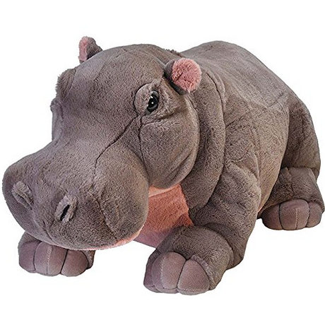 Hippo Jumbo soft stuffed animal plush in gray, designed for cuddling and sleeping, approx 30 inches long.