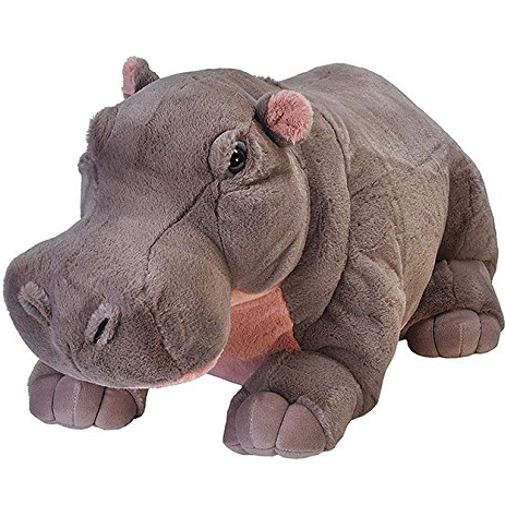 Hippo Jumbo soft stuffed animal plush in gray, designed for cuddling and sleeping, approx 30 inches long.
