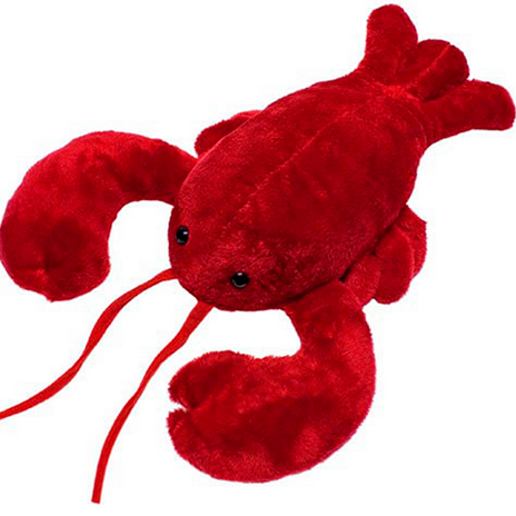 Lobster Lobbie 26in plush with bright red color and shiny black eyes, soft and machine washable for all ages.