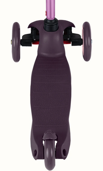 Chipmunk Kids' Kick Scooter Lilac top view showing slip-resistant deck and three wheels for balance and safety.