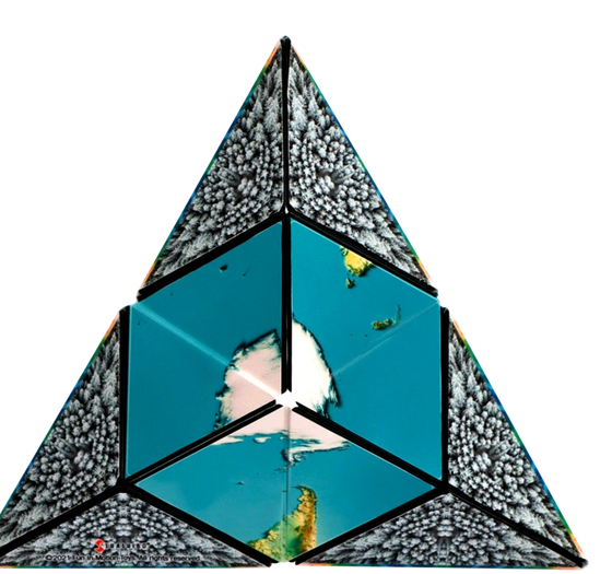 Shashibo | Earth magnetic puzzle cube in a triangular geometric shape with detailed Earth and nature patterns.
