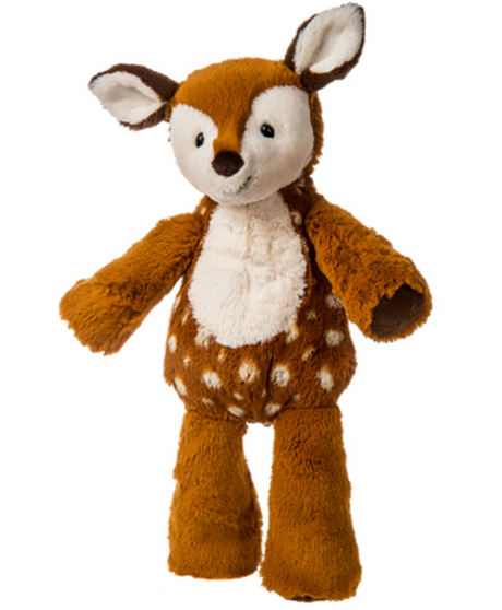 Marshmallow Fawn plush toy with soft fabric, embroidered mouth, and durable plastic eyes, perfect for cuddling and comfort.