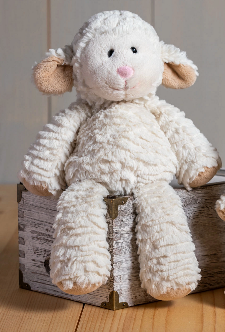 Marshmallow Lamb plush toy with soft fabric, floppy design, and embroidered details perfect for cuddling and comfort.