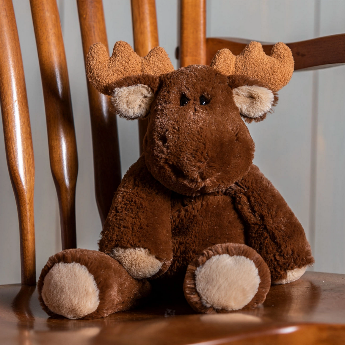 Soft and cuddly Marshmallow Moose plush toy with embroidered details, perfect for comforting snuggles and playtime.