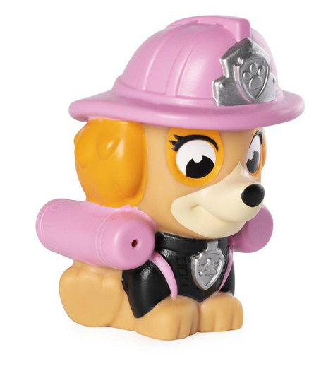 Paw Patrol Bath Squirter soft squishy toy in pink fire hat squirts water and floats for bath play fun.