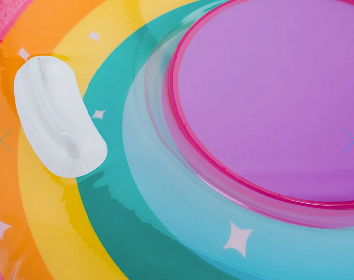 Snow Tube | Rainbow with clear top and colorful rings, featuring a comfort grip handle for smooth, cushy winter sledding.